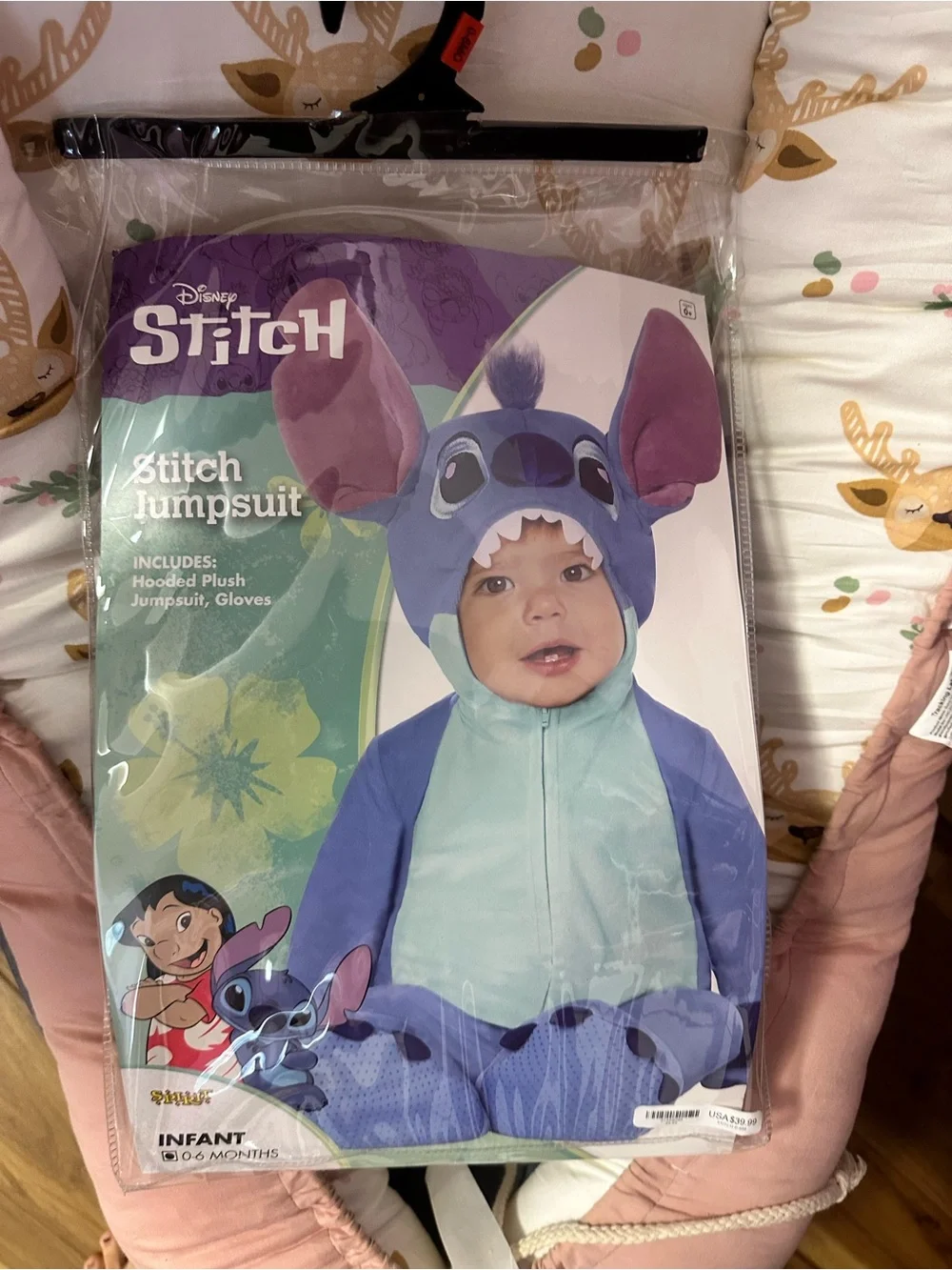 Disney Infant Stitch Hooded Jumpsuit - Light Blue & Purple